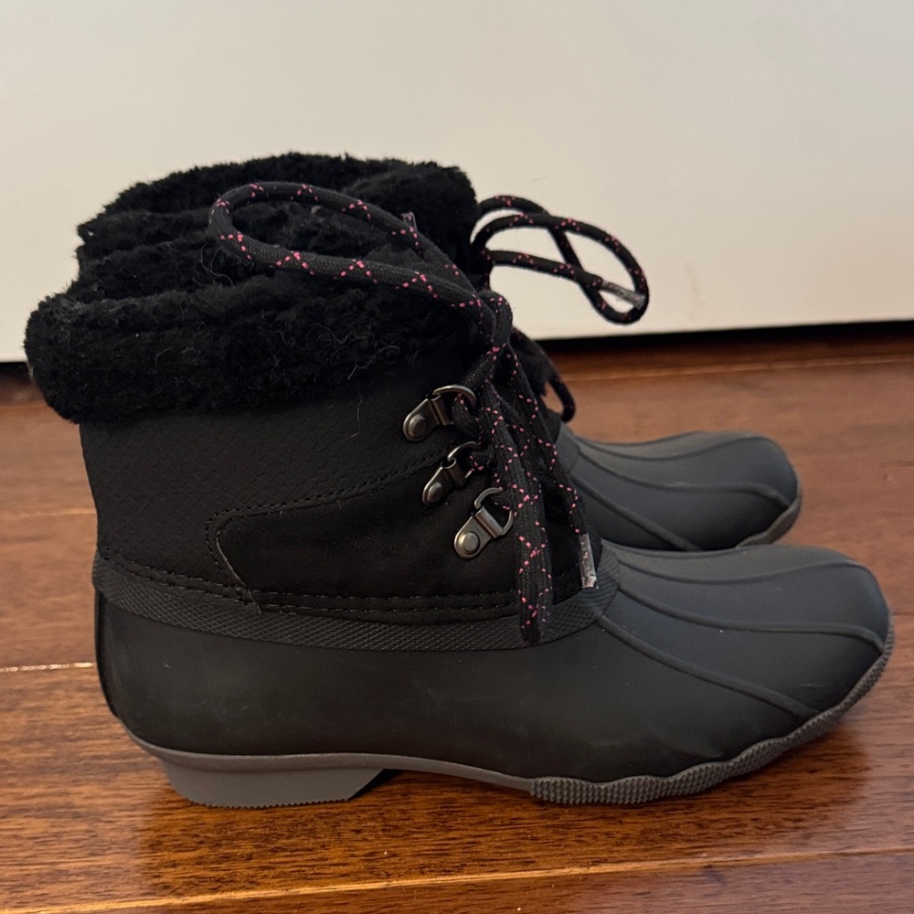 Sperry Black Winter & Rain Boots with Pink Accents
